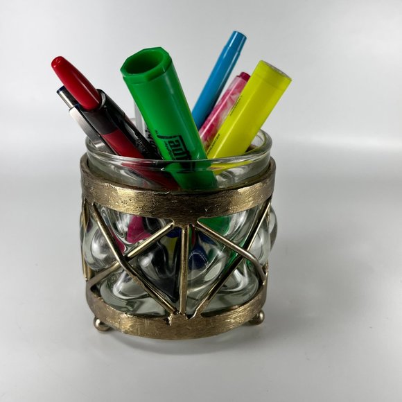 Vtg Caged Glass Candle Holder Vase Handblown Brutalist Art Mexico - Picture 11 of 14